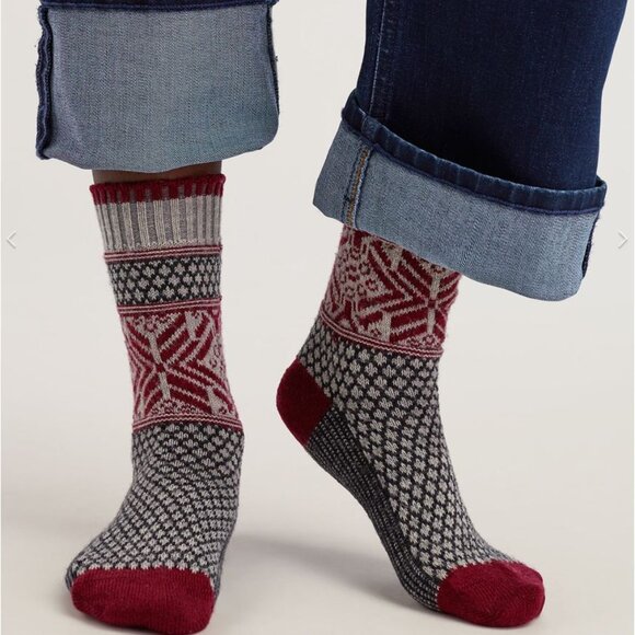 SMARTWOOL Unisex Everyday Cozy Popcorn Polka Dot Crew Socks Red Ash Gray Small - Picture 1 of 5